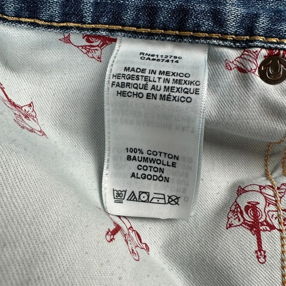 True Religion Ricky Jeans Mens 38x29 Blue Straight Flap Pocket 100% Cotton